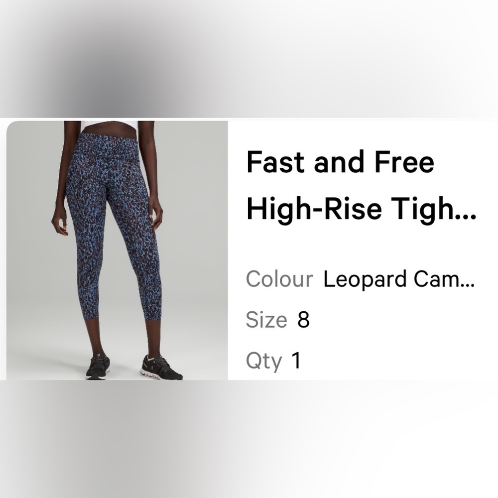 Lululemon Fast & Free leggings. Size 8, 25”. Color is Leopard Camo Blue Nile.